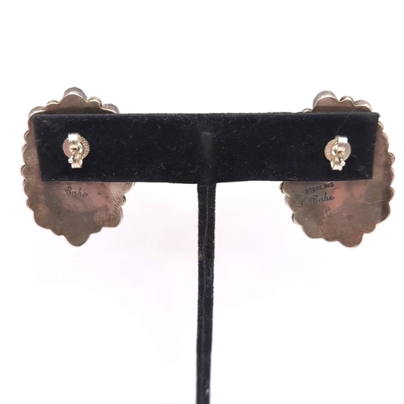 L. Bahe Native American Sterling Silver Turquoise & Spiny Oyster Signed Earrings - Picture 8 of 16